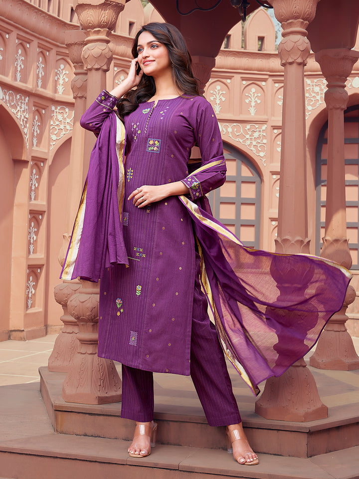 Mulberry Plum Woven  Cotton Suit Set