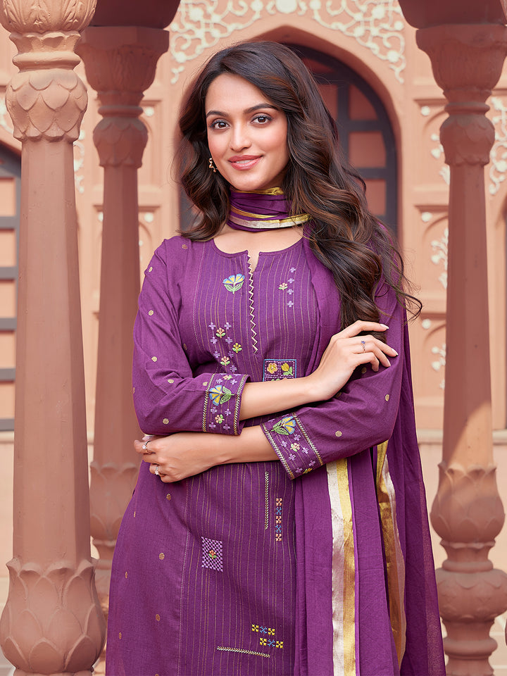 Mulberry Plum Woven  Cotton Suit Set
