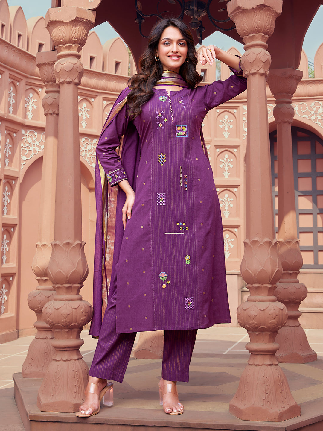 Mulberry Plum Woven  Cotton Suit Set