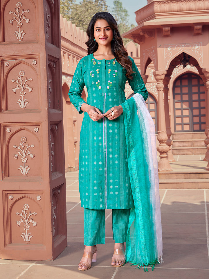 Teal Woven Cotton Suit Set