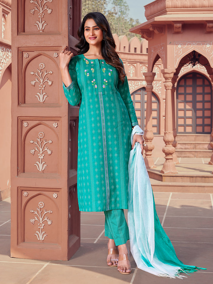 Teal Woven Cotton Suit Set