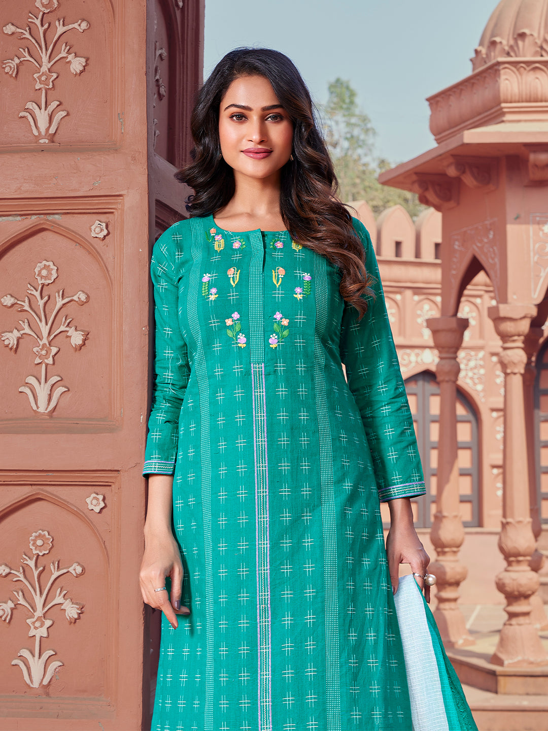Teal Woven Cotton Suit Set