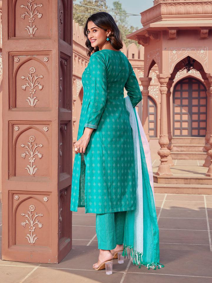Teal Woven Cotton Suit Set