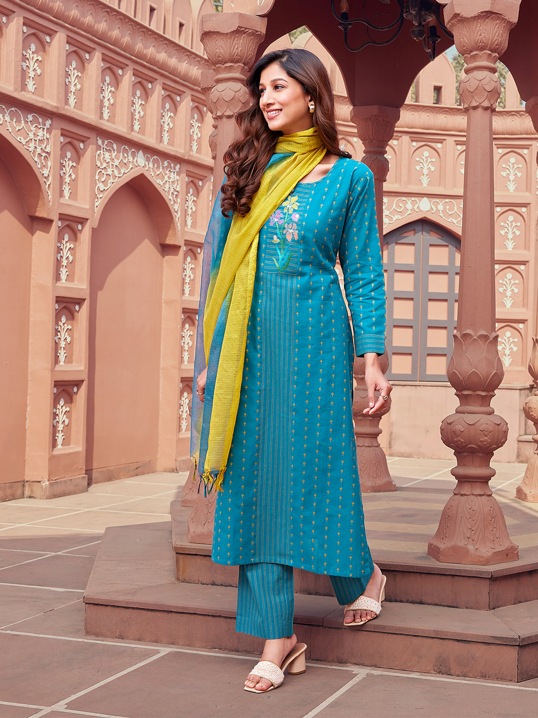 Vivid Blue Woven Cotton Suit Set