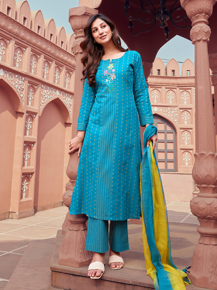 Vivid Blue Woven Cotton Suit Set