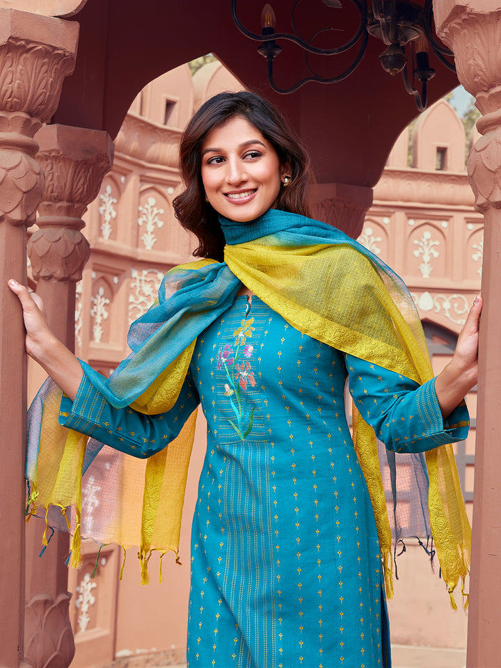 Vivid Blue Woven Cotton Suit Set