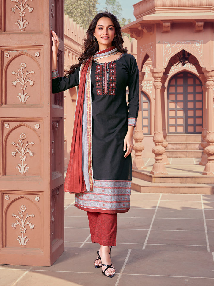 Onyx Black Woven Cotton Suit Set