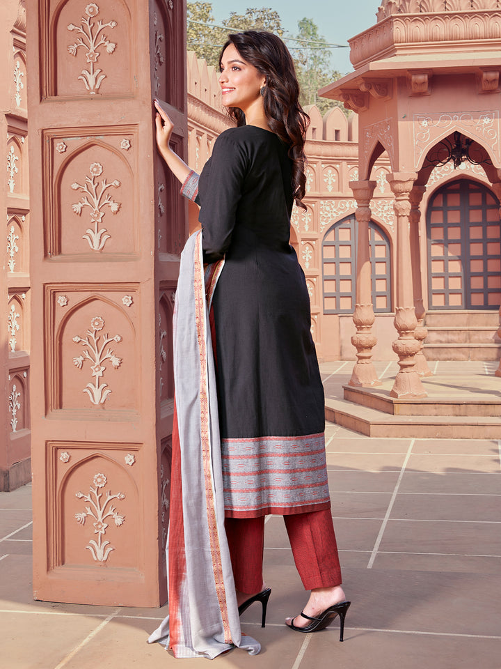 Onyx Black Woven Cotton Suit Set