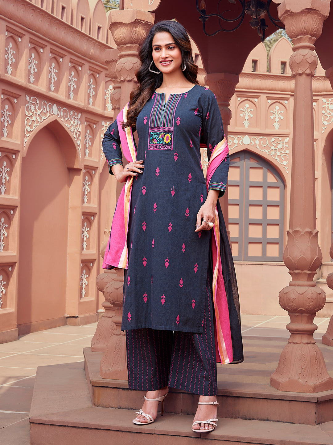Deep Blue Woven Cotton Suit Set
