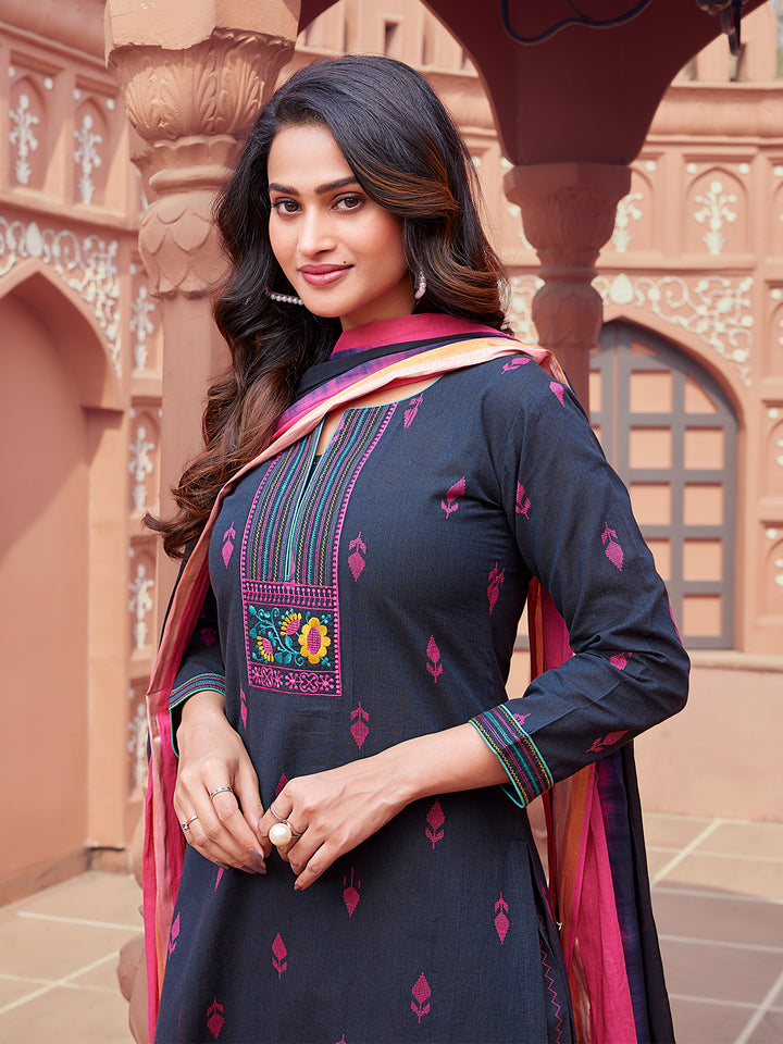 Deep Blue Woven Cotton Suit Set