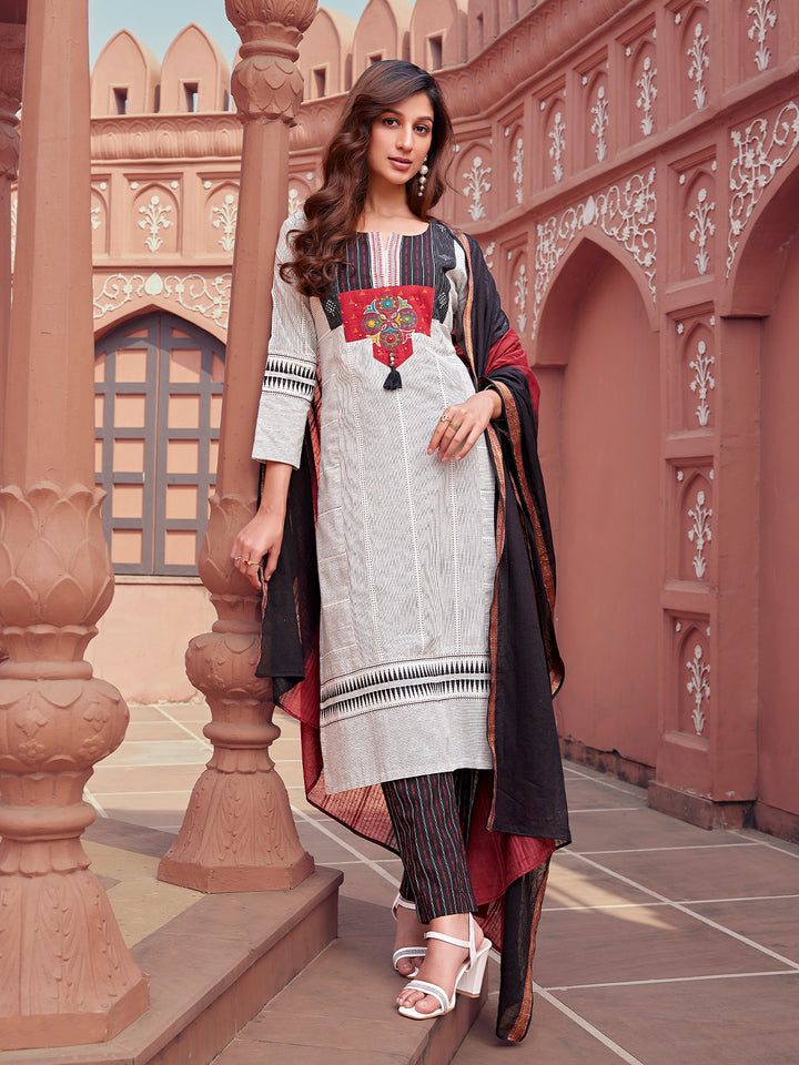 White Woven Cotton Suit Set