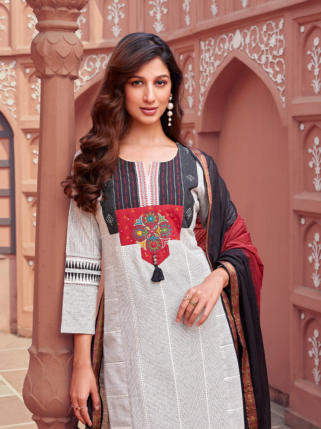 White Woven Cotton Suit Set