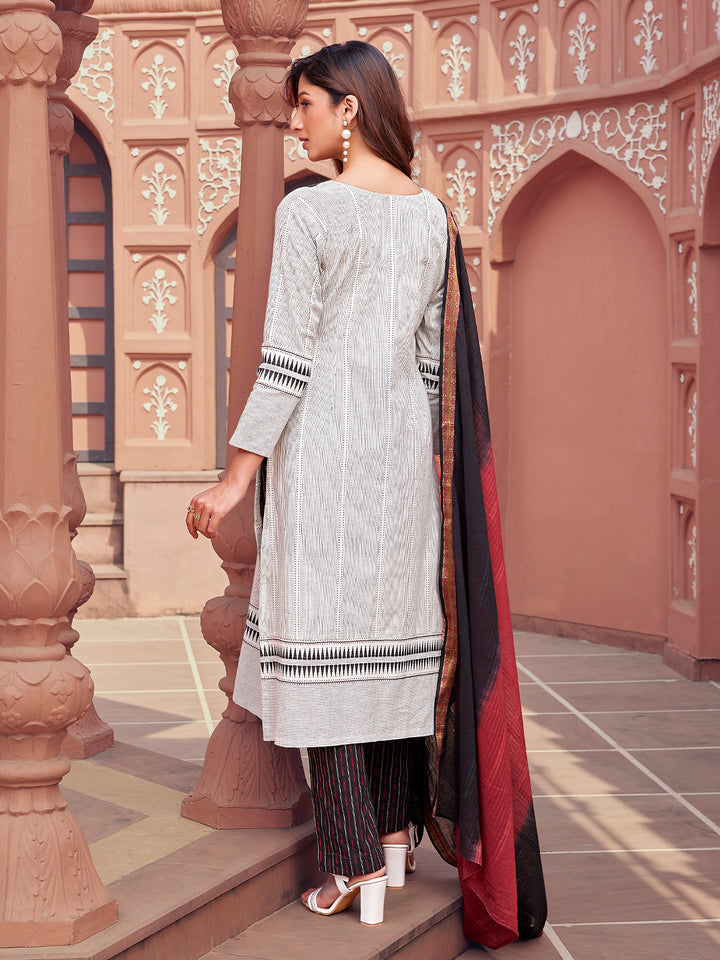 White Woven Cotton Suit Set