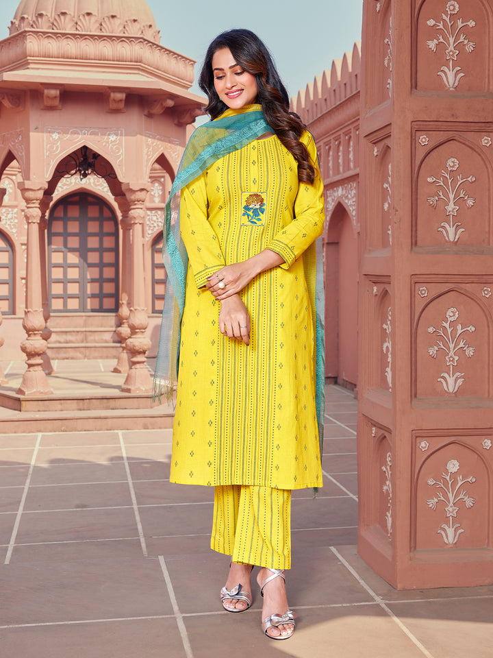 Marigold Yellow Woven Cotton Suit Set