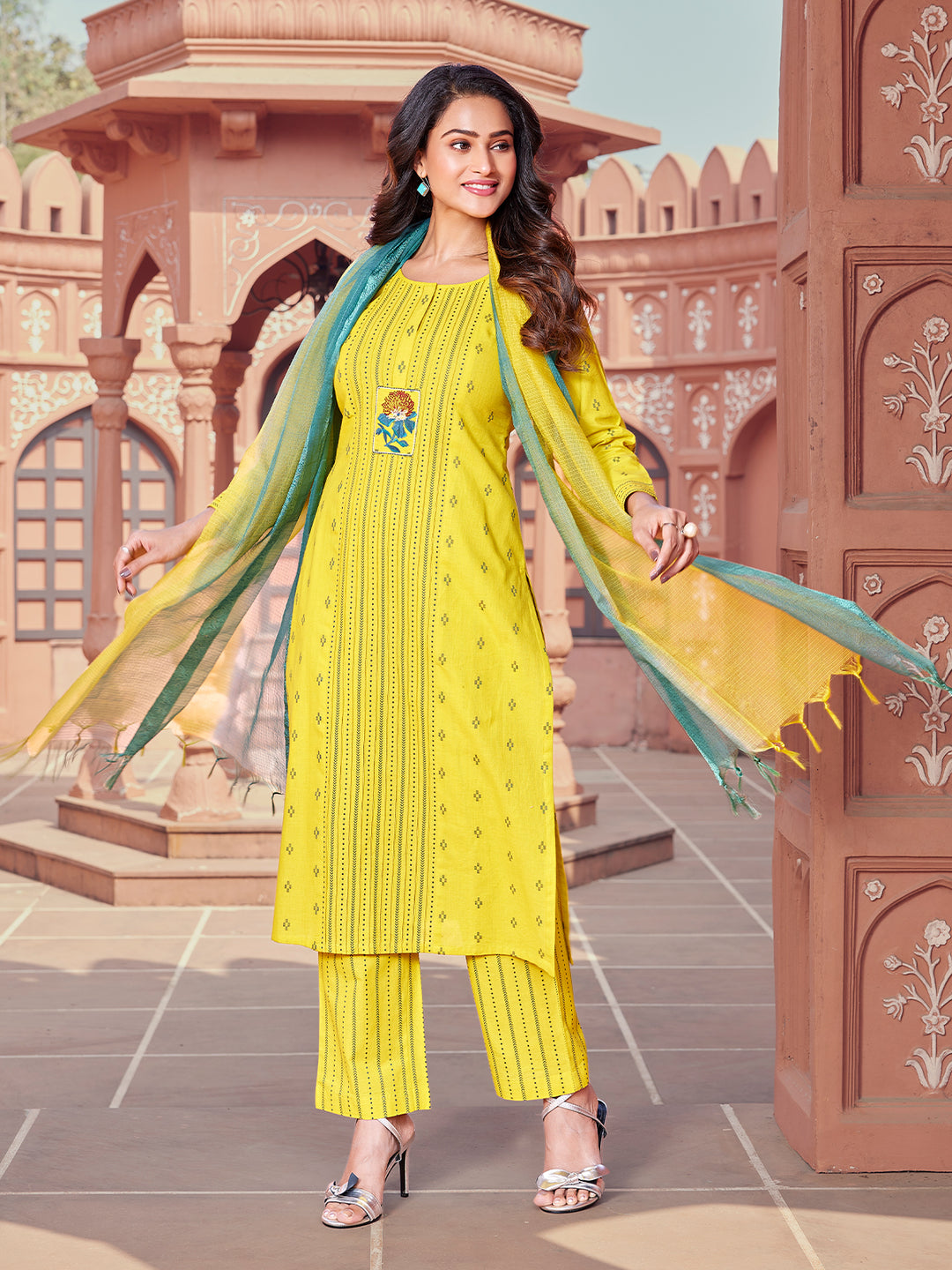 Marigold Yellow Woven Cotton Suit Set