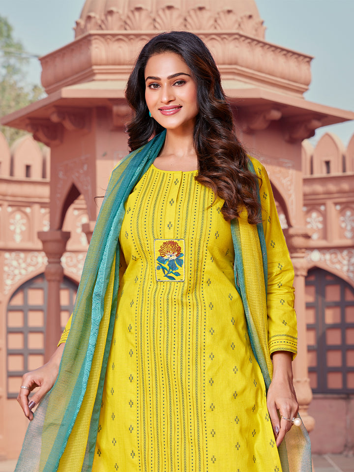 Marigold Yellow Woven Cotton Suit Set