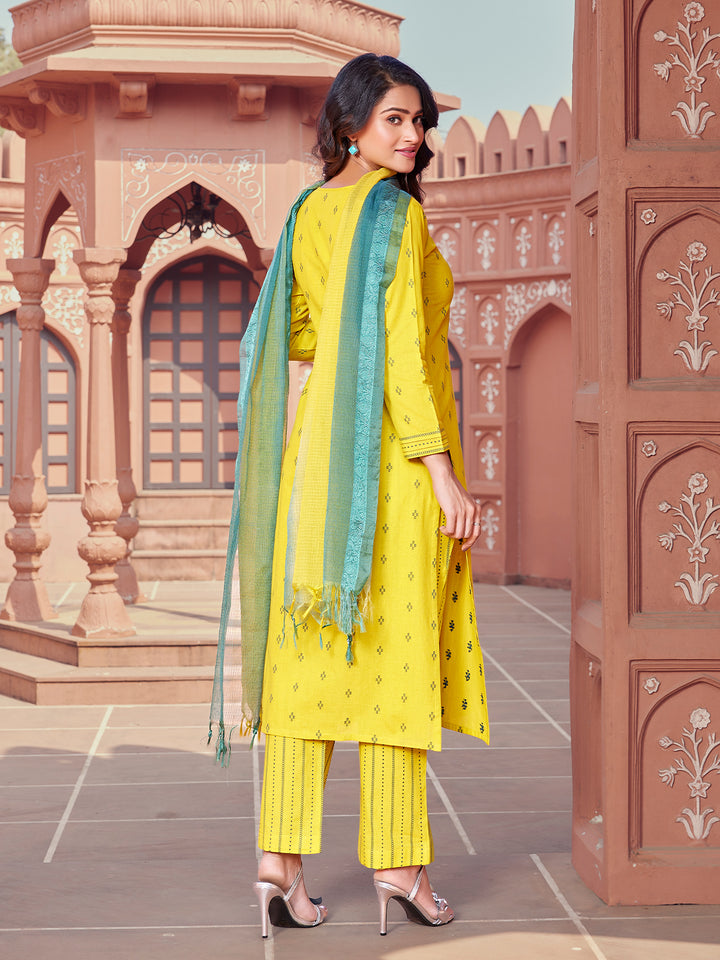 Marigold Yellow Woven Cotton Suit Set