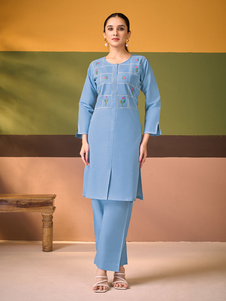 Powder Blue Cotton Linen Co-Ord Set