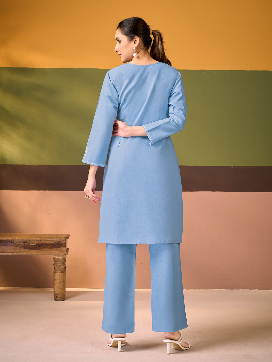 Powder Blue Cotton Linen Co-Ord Set
