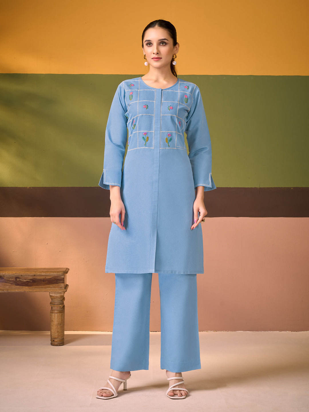 Powder Blue Cotton Linen Co-Ord Set