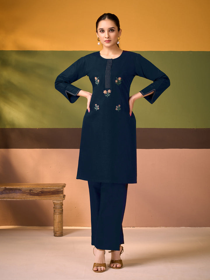 Navy Blue Cotton Linen Co-Ord Set