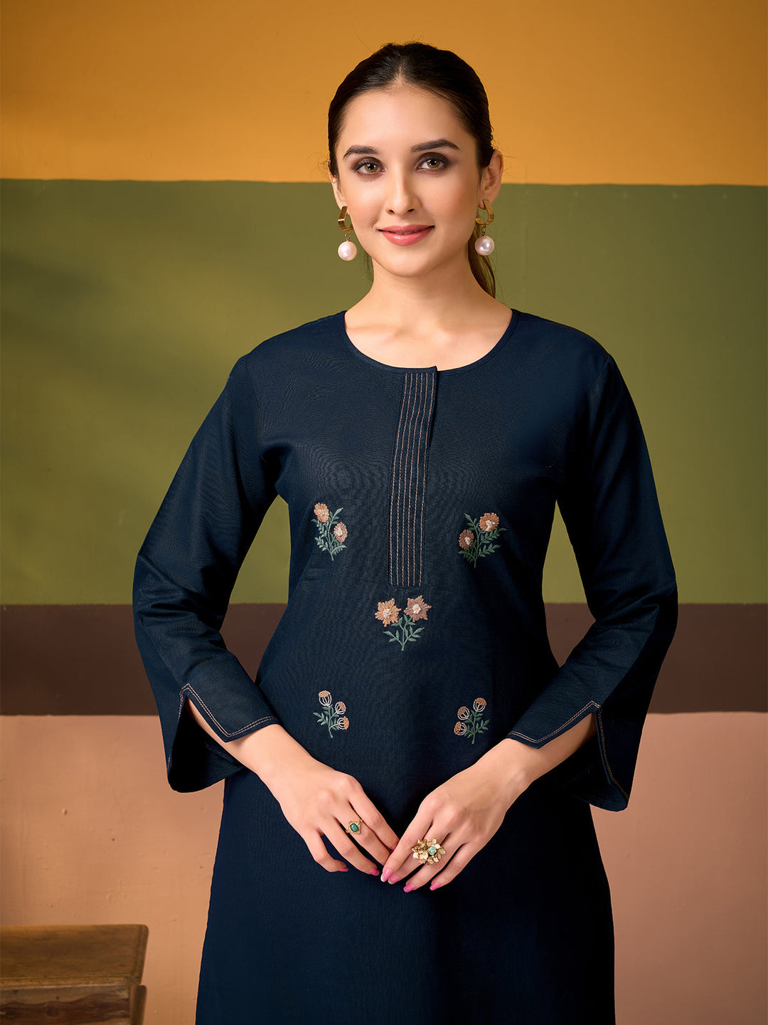 Navy Blue Cotton Linen Co-Ord Set