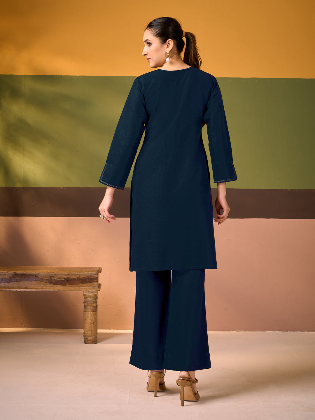 Navy Blue Cotton Linen Co-Ord Set