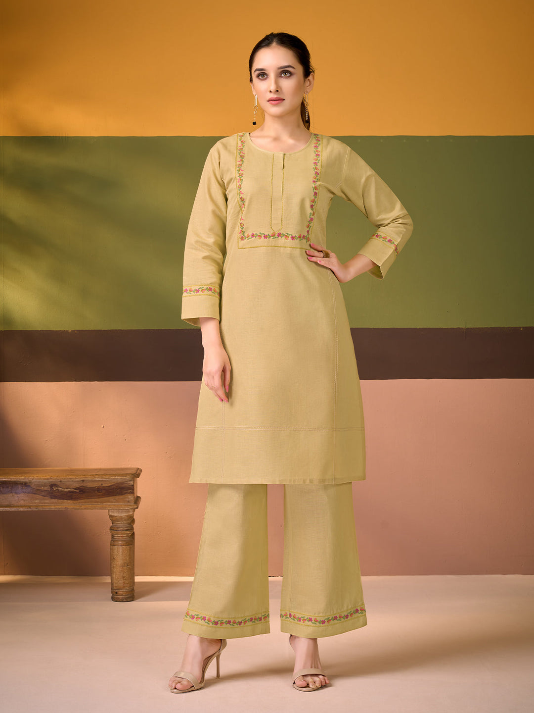 Beige Cotton Linen Co-Ord Set