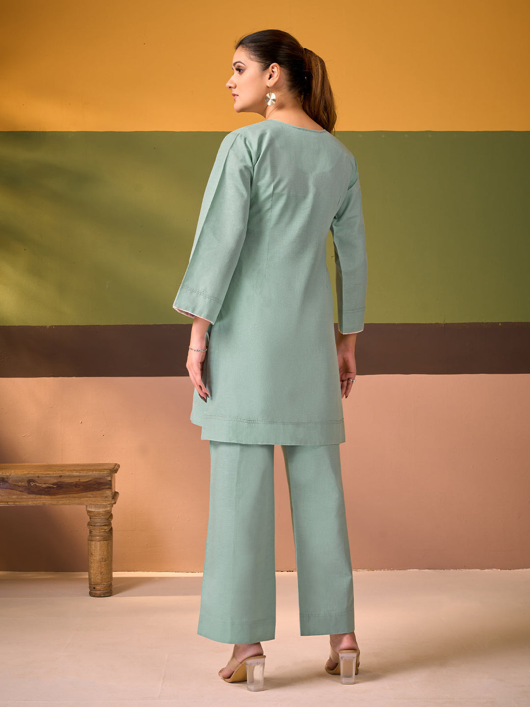 Ash Blue Cotton Linen Co-Ord Set
