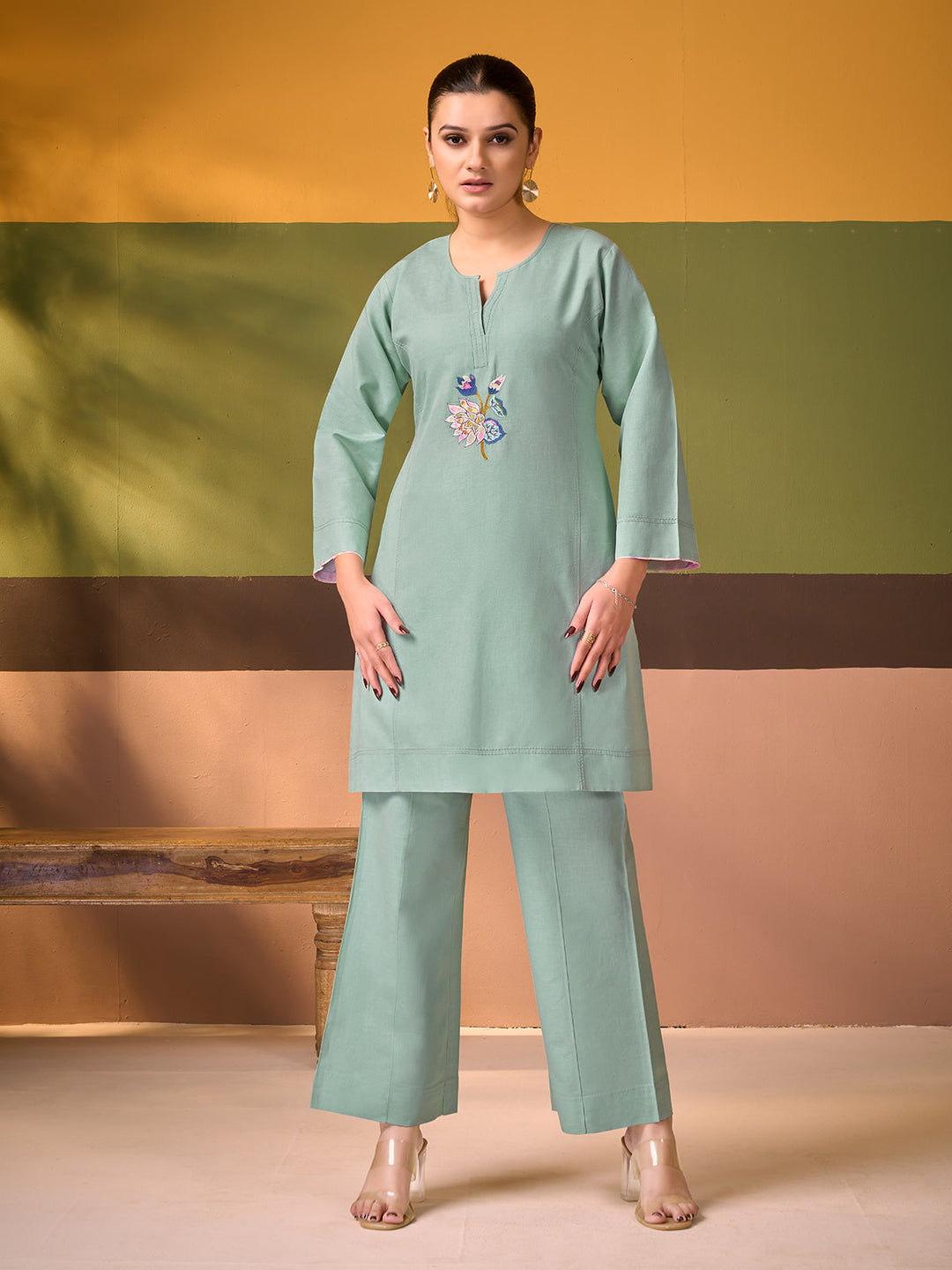 Ash Blue Cotton Linen Co-Ord Set