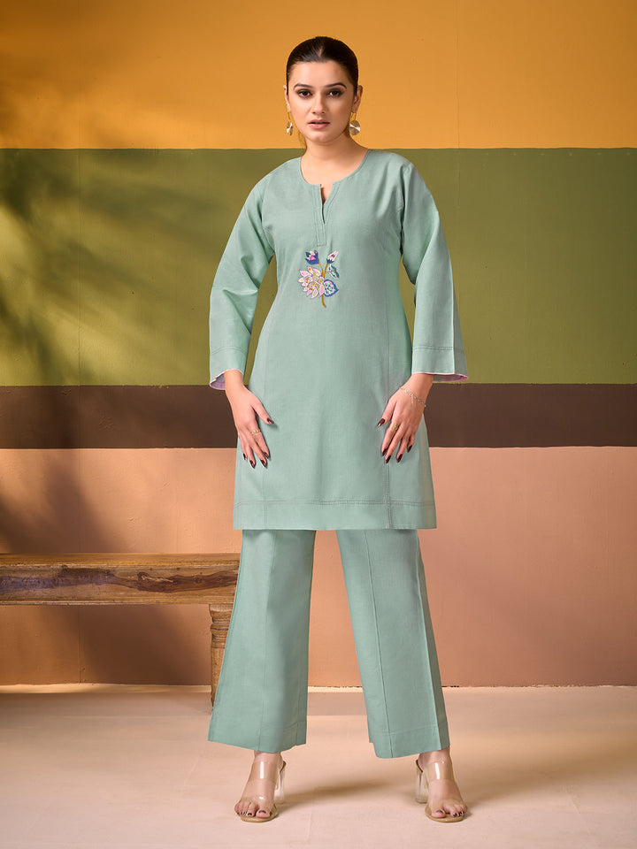 Ash Blue Cotton Linen Co-Ord Set