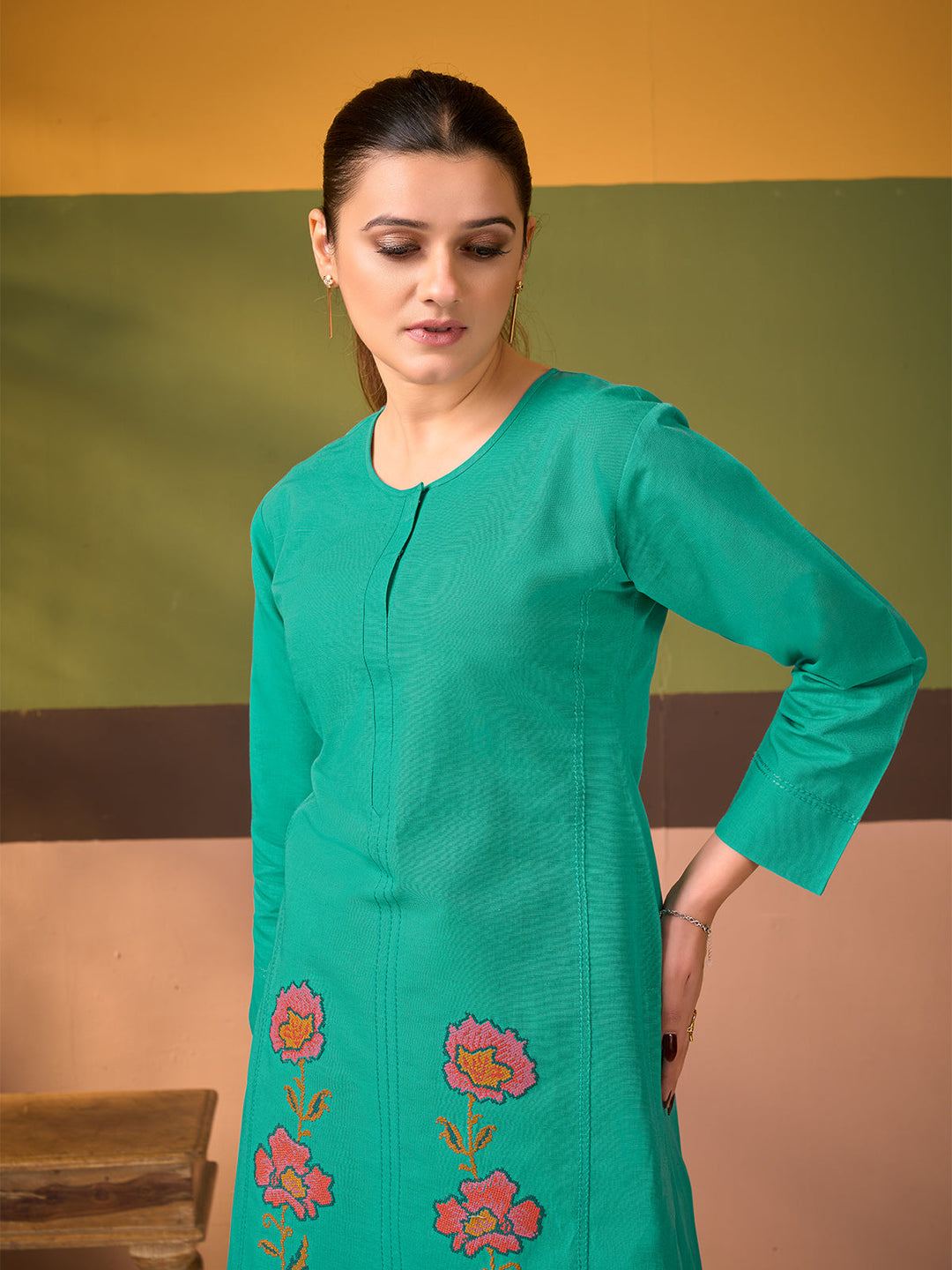 Turquoise Cotton Linen Co-ord Set