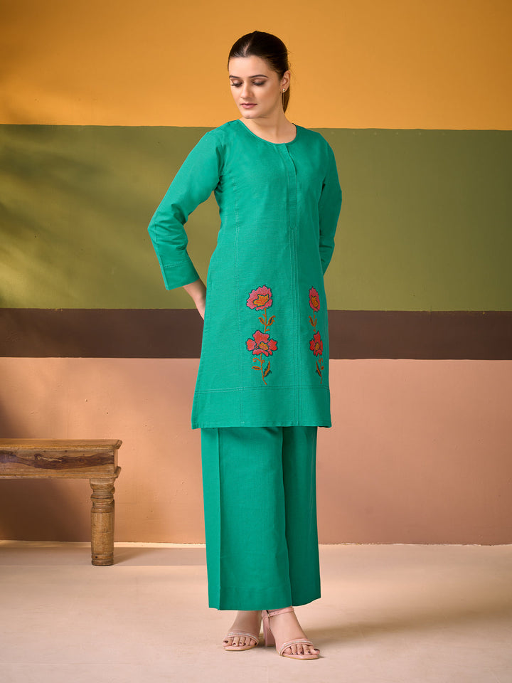 Turquoise Cotton Linen Co-ord Set