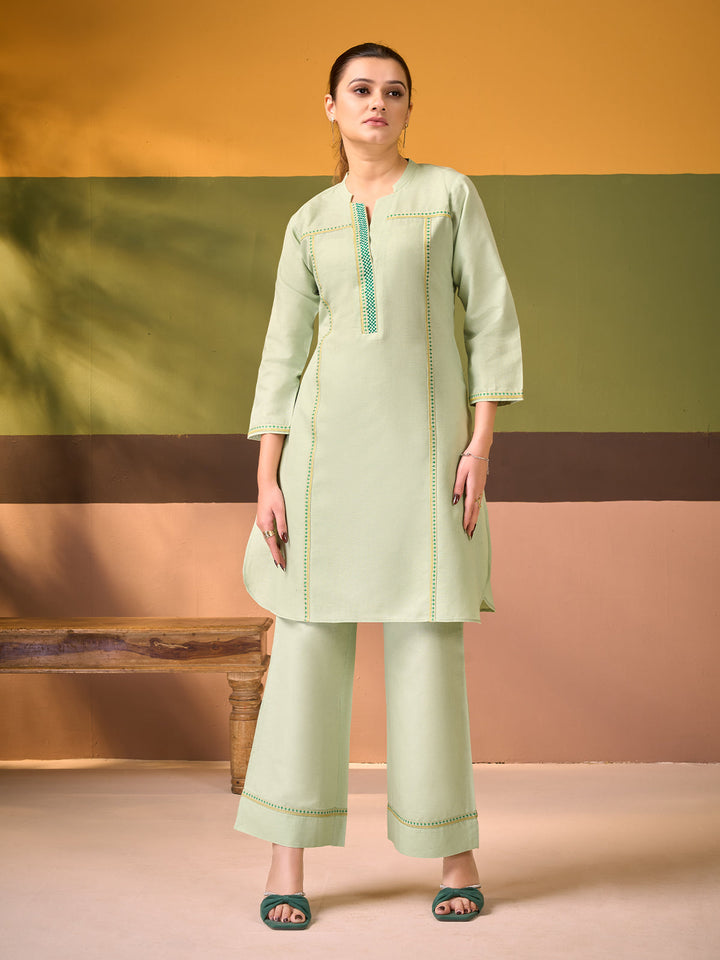 Pistachio Cotton Line  Co-Ord Set