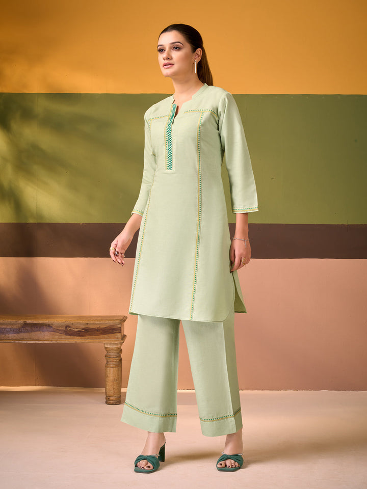 Pistachio Cotton Line  Co-Ord Set
