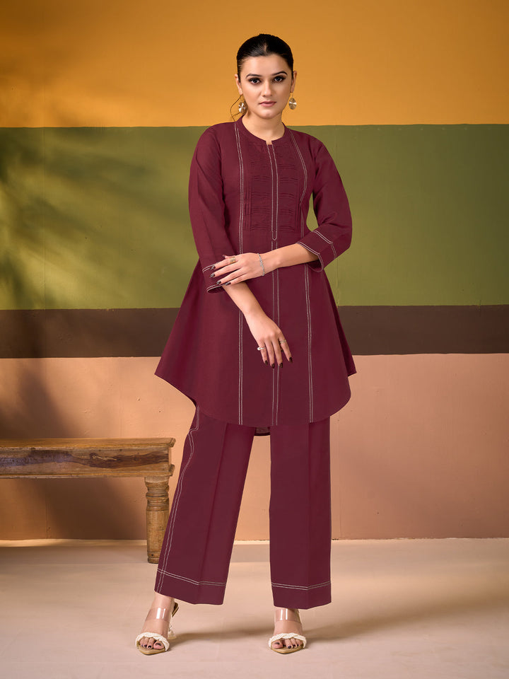 Maroon Cotton Linen Co-Ord Set