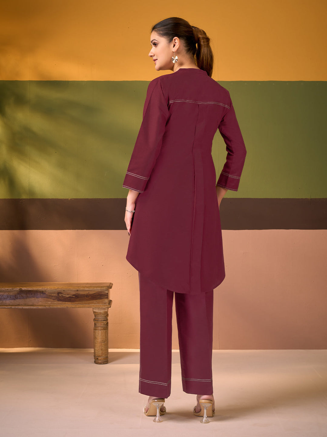 Maroon Cotton Linen Co-Ord Set