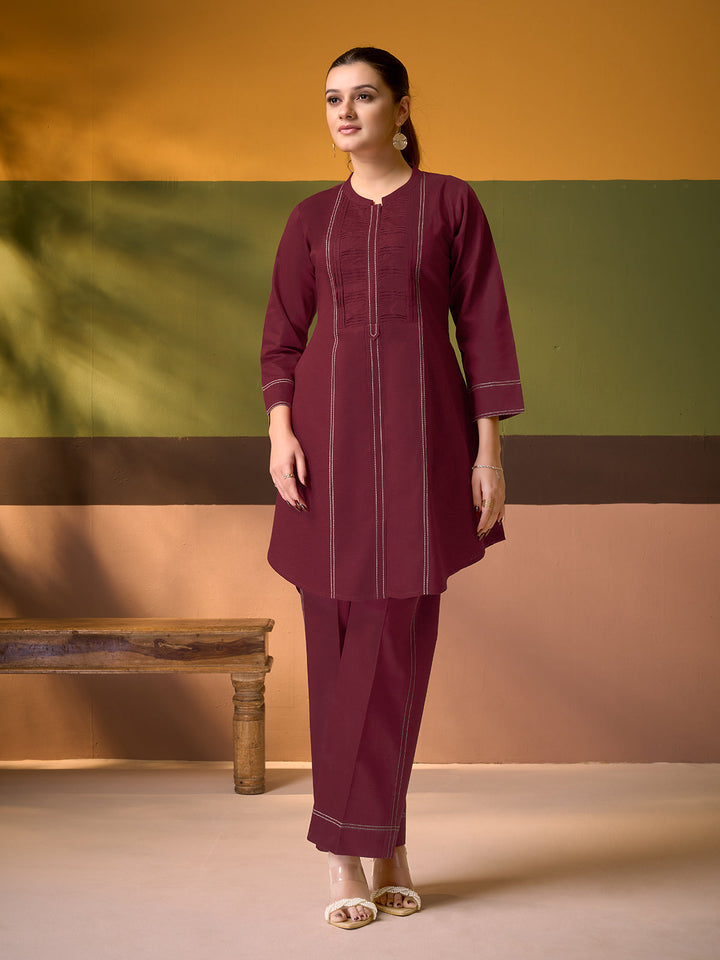 Maroon Cotton Linen Co-Ord Set