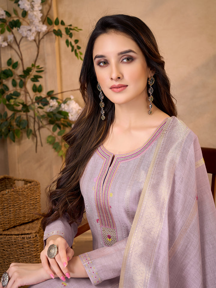 Lilac Jacquard Suit Set with Dupatta