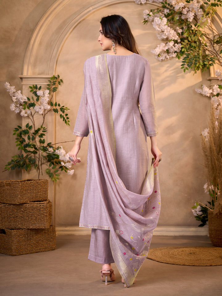 Lilac Jacquard Suit Set with Dupatta