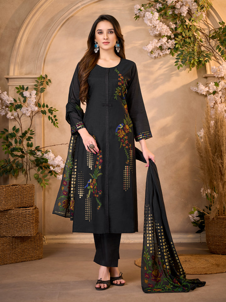 Black Jacquard Viscose Suit Set with Dupatta