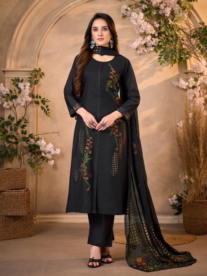 Black Jacquard Viscose Suit Set with Dupatta