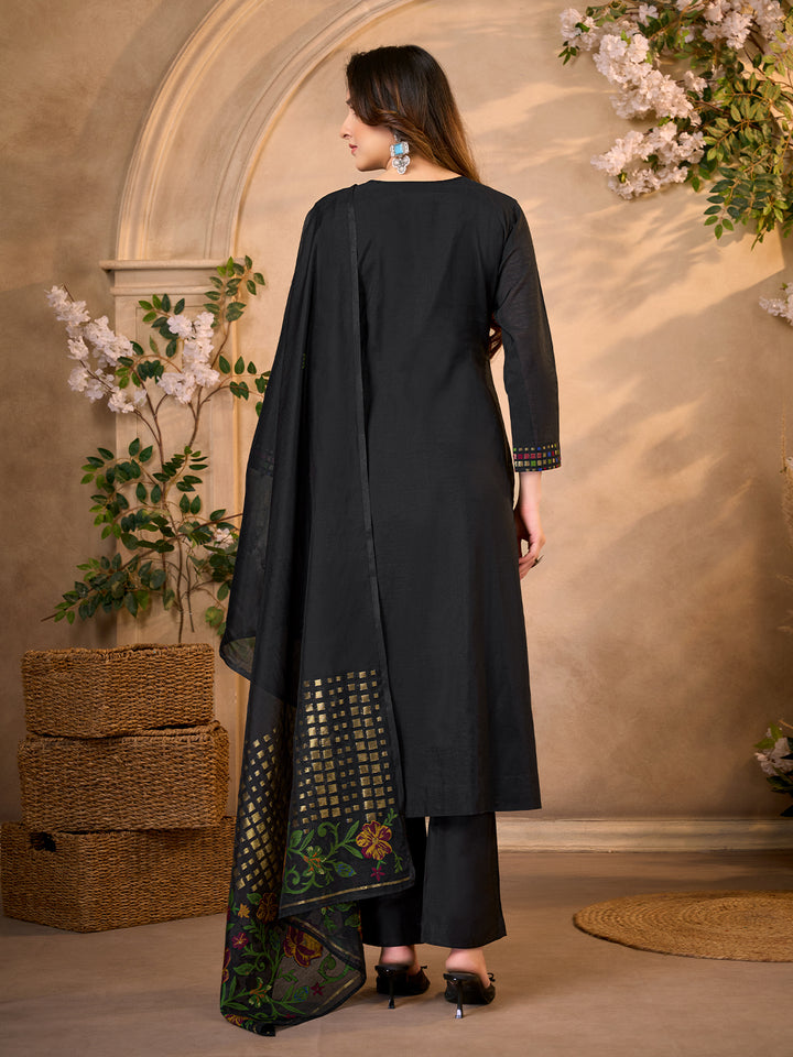 Black Jacquard Viscose Suit Set with Dupatta