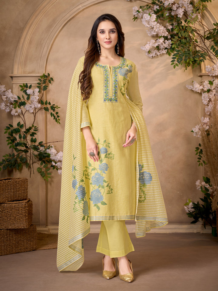 Yellow Jacquard Suit Set with Dupatta