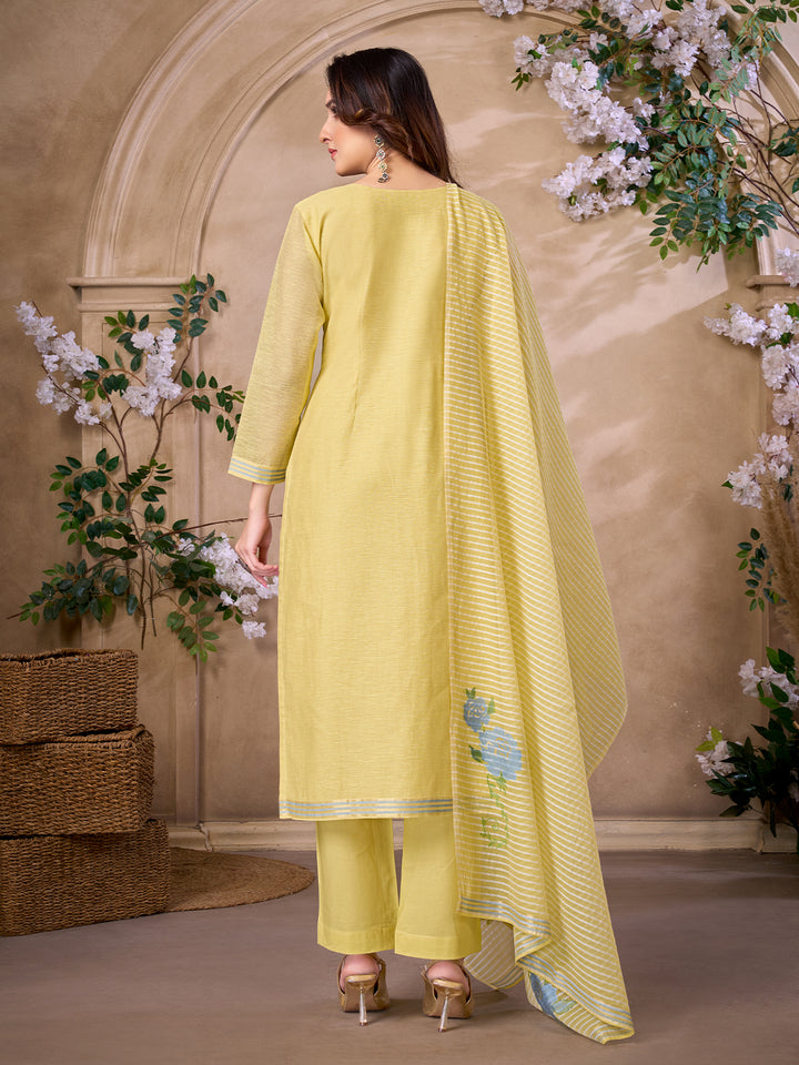 Yellow Jacquard Suit Set with Dupatta
