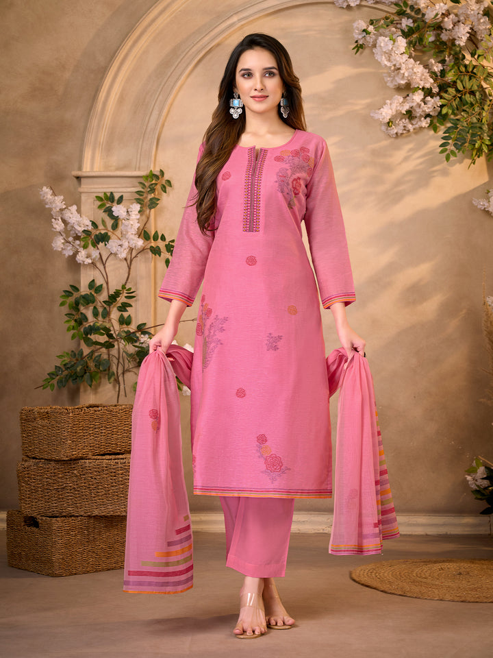 Rose Pink Jacquard Suit Set with Dupatta