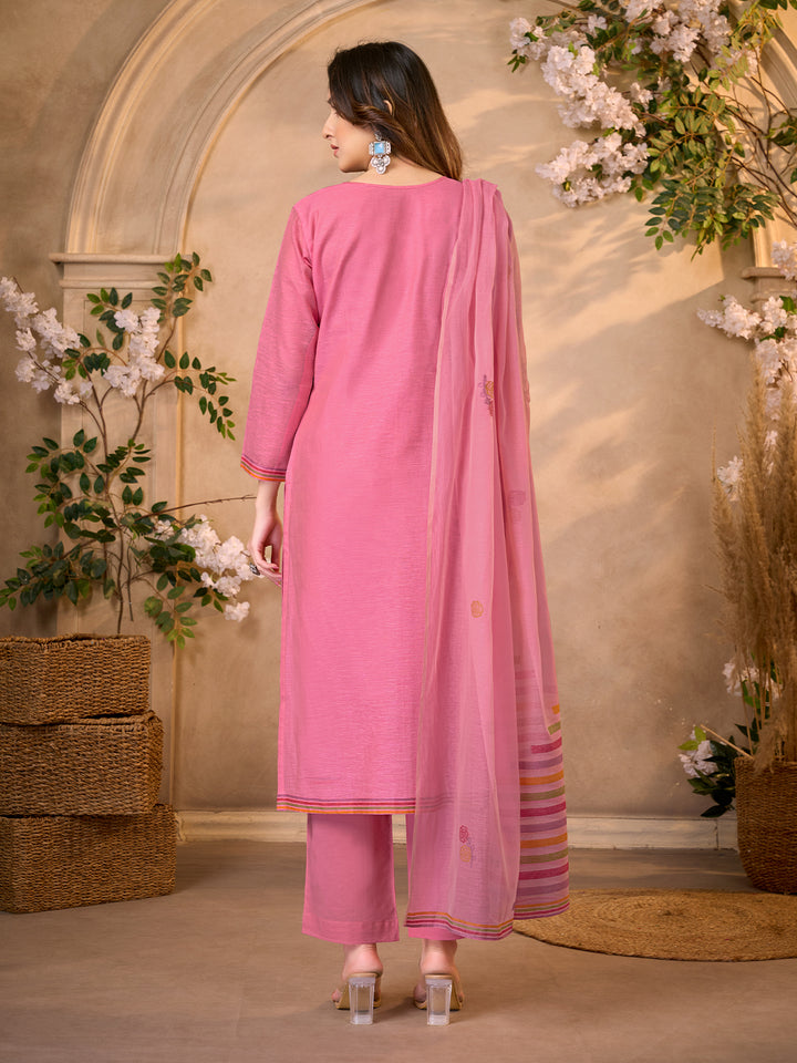 Rose Pink Jacquard Suit Set with Dupatta