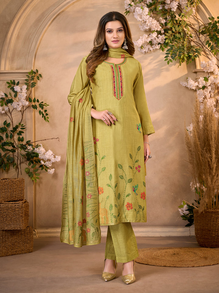 Pistachio Green Jacquard Suit Set wth Dupatta