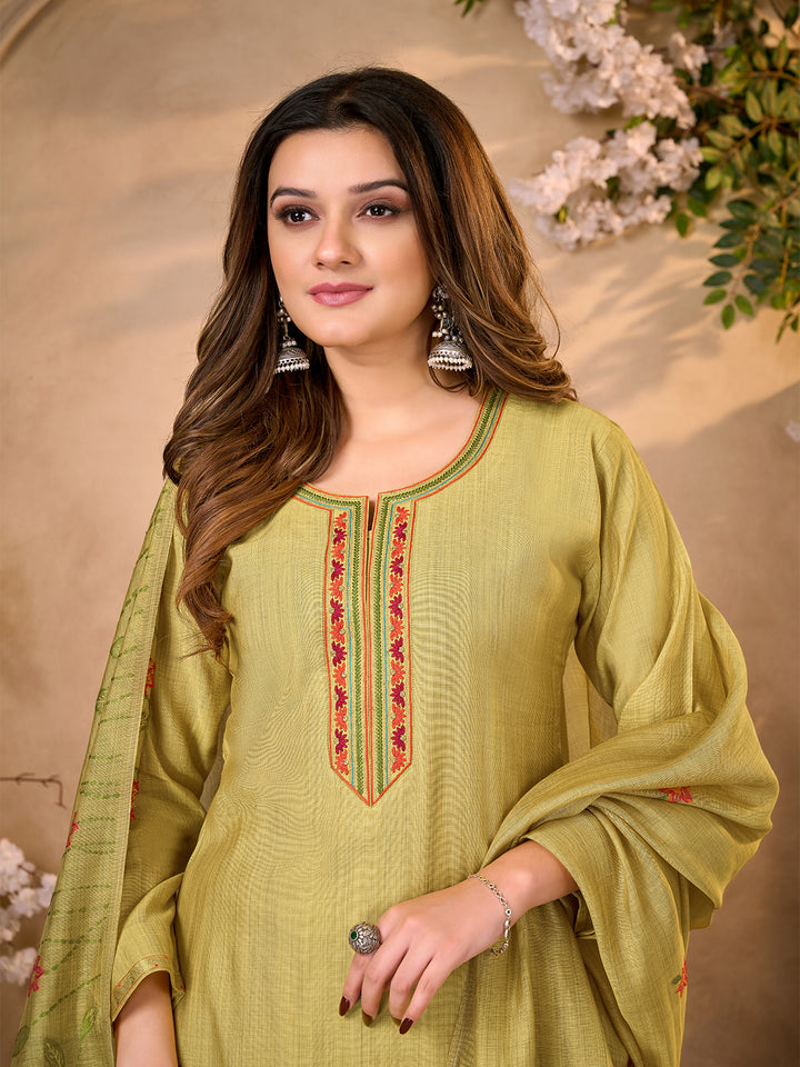 Pistachio Green Jacquard Suit Set wth Dupatta