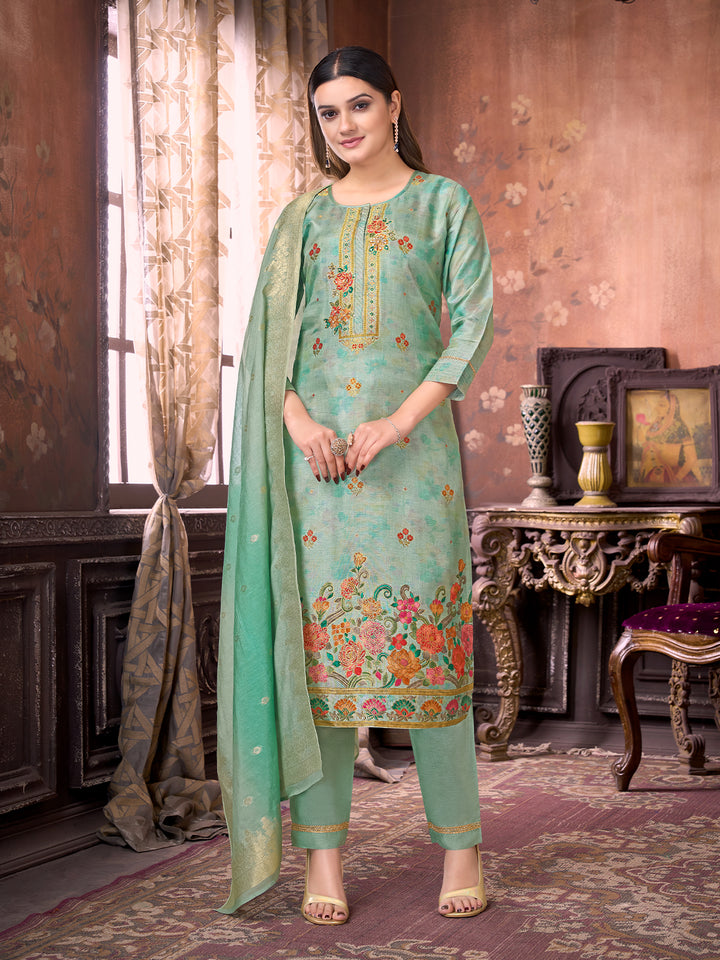 Sage Blue Suit Set with Dupatta